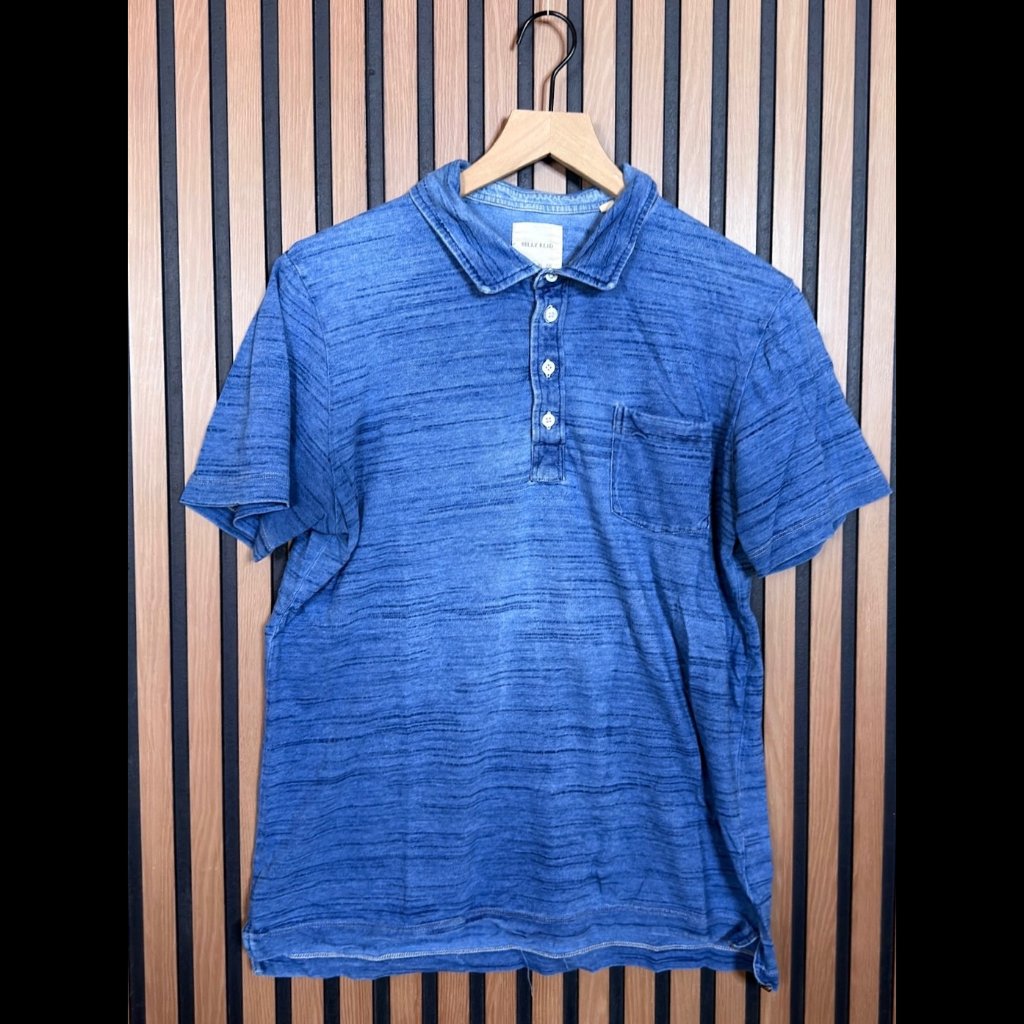 Billy Reid Polo Shirt Large Men’s Blue Heather Short Sleeve Collared Stretch